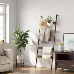 PANDALINO - Perchero Escalera Hober - 5 Niveles Madera y Metal Negro