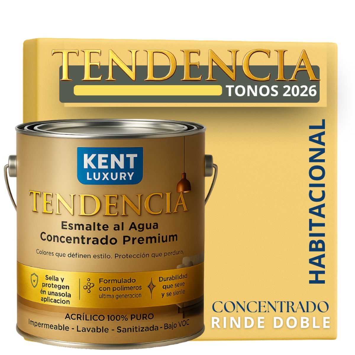 KENT - PINTURA ESMALTE AGUA TENDENDIA - MATE - 4L Butter Yellow