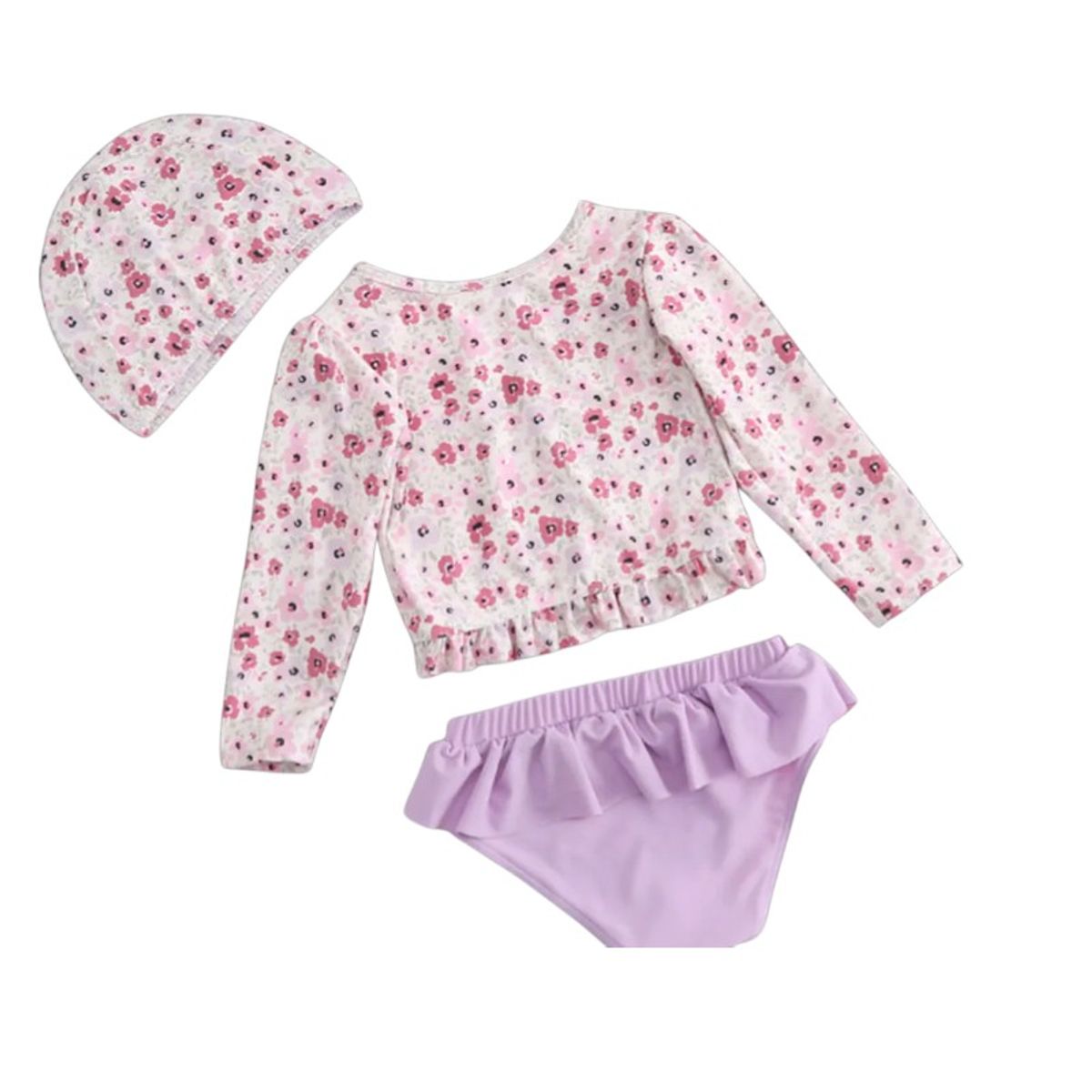 SENSIBLUE - Traje de Baño Niña 3 Piezas Floral Lila + Gorro - SensiBlue