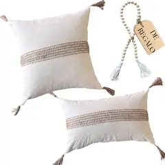 MANDIRHOME - SET 2 FUNDAS COJÍN FRANJA TEJIDA + REGALO