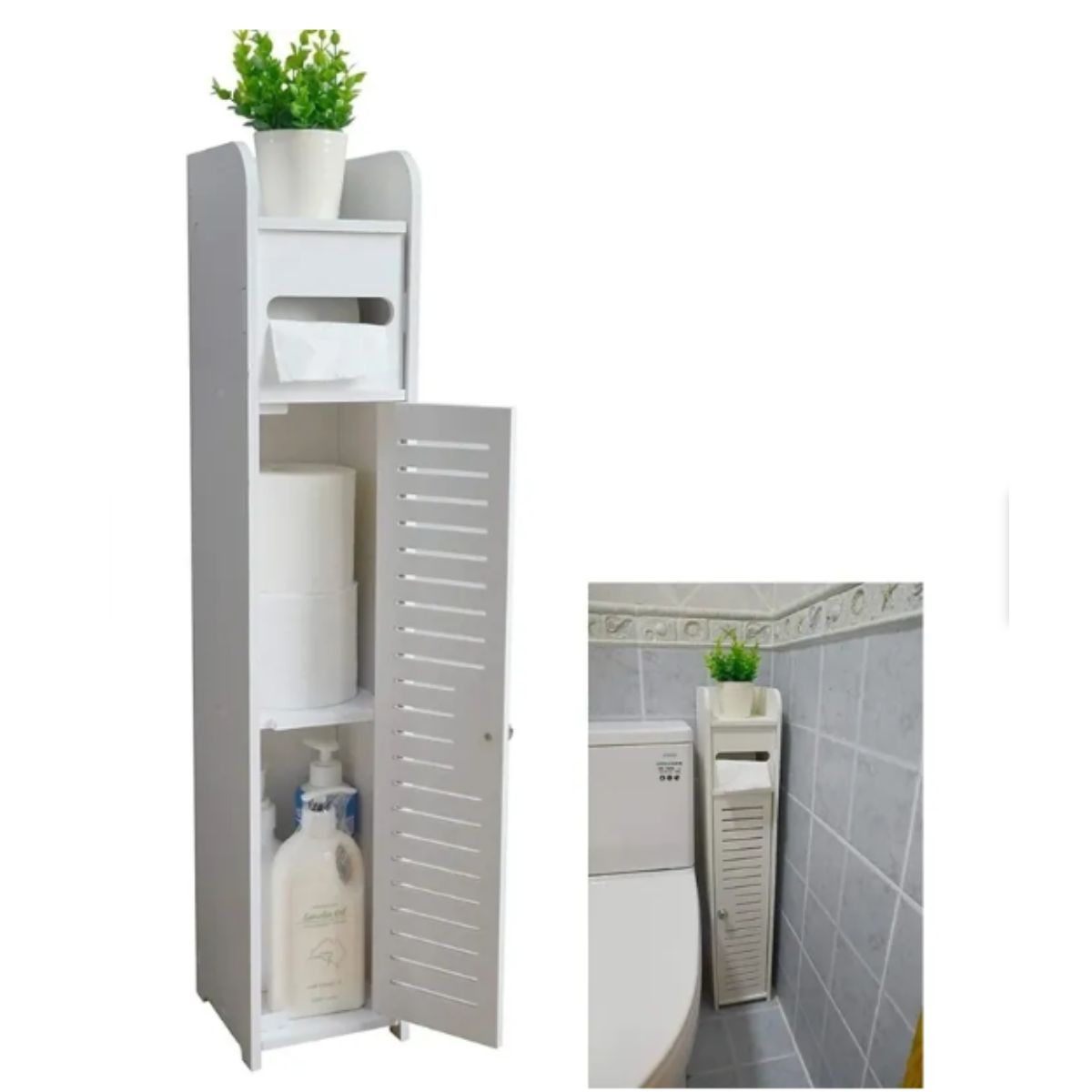 GENERICO - Estante De Baño Organizador Blanco 15X16X80cm