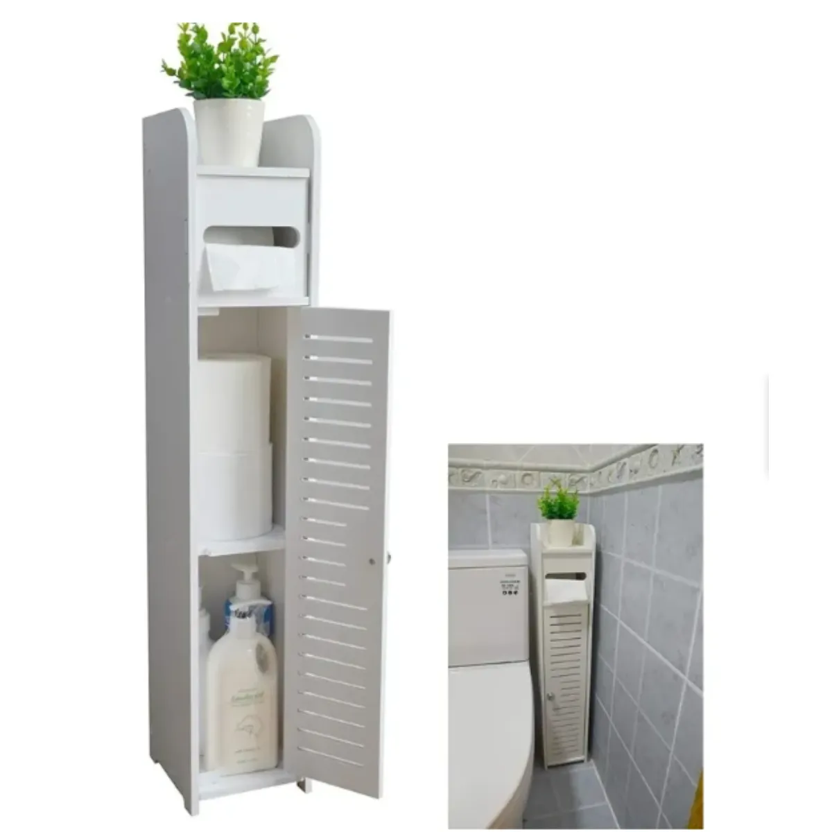 GENERICO - Estante De Baño Organizador Blanco 15X16X80cm