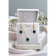 JOYAS MONTERO - Conjunto Antonia Gold 24K Creado con Cristal Swarovski® Emerald