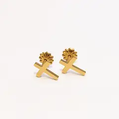 JIREH JOYAS - Aros Cruz Oro 18k Nacional 10x5mm Atornillado 1gr Unisex Hipoalergénicos
