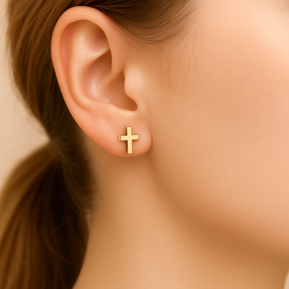 JIREH JOYAS - Aros Cruz Oro 18k Nacional 10x5mm Atornillado 1gr Unisex Hipoalergénicos