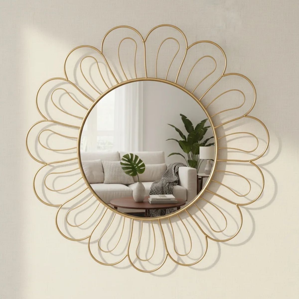 GENERICO - Espejo Decorativo Dorado 85cm Diseño Flor