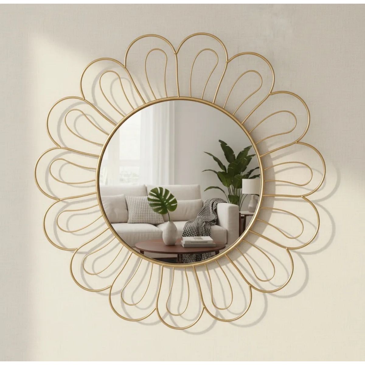 GENERICO - Espejo Decorativo Dorado 85cm Diseño Flor