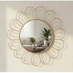 GENERICO - Espejo Decorativo Dorado 85cm Diseño Flor