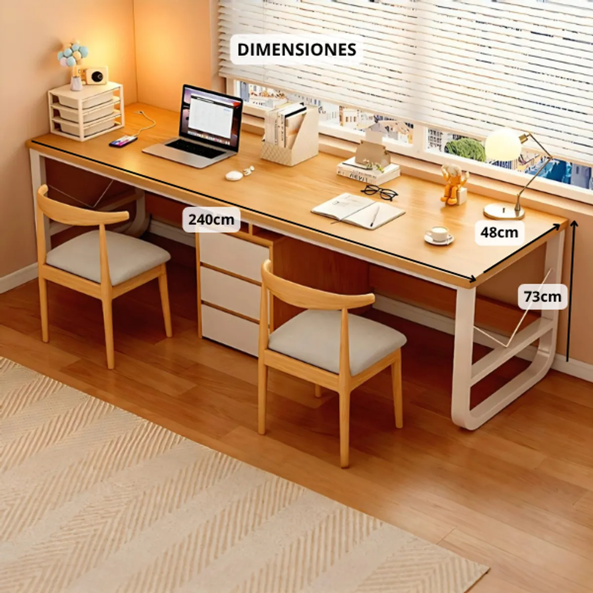 GENERICO - Escritorio Oficina Grande 2 Personas 3 Cajones 240x48x72