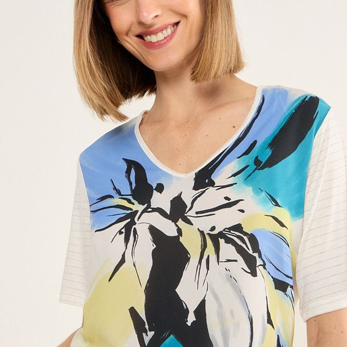 MA GRIFFE - Polera Doble Tela Estampada Mujer Blanco Magriffe