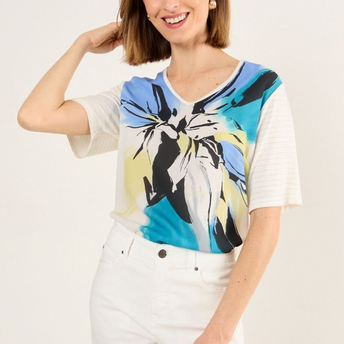 MA GRIFFE - Polera Doble Tela Estampada Mujer Blanco Magriffe
