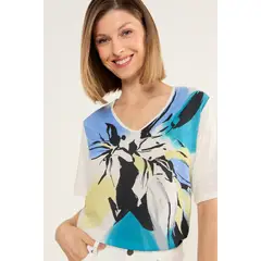 MA GRIFFE - Polera Doble Tela Estampada Mujer Blanco Magriffe