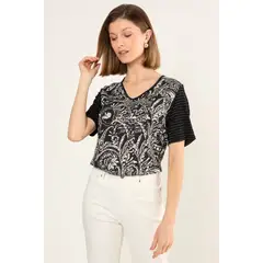 MA GRIFFE - Polera Doble Tela Estampada Mujer Negro Magriffe