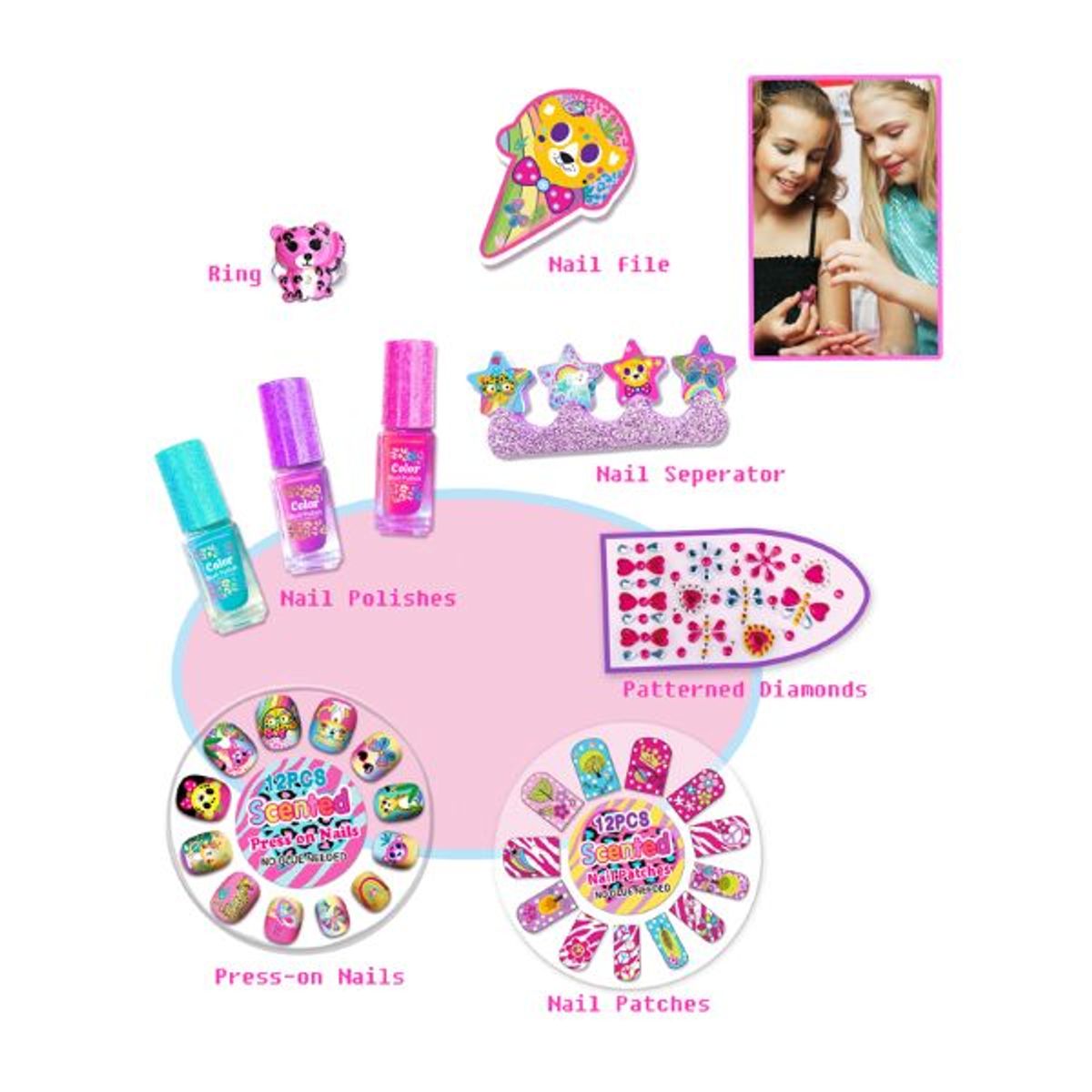 GENERICO - Set De Esmaltes De Uñas Con Accesorios Y Brillo Para Niñas