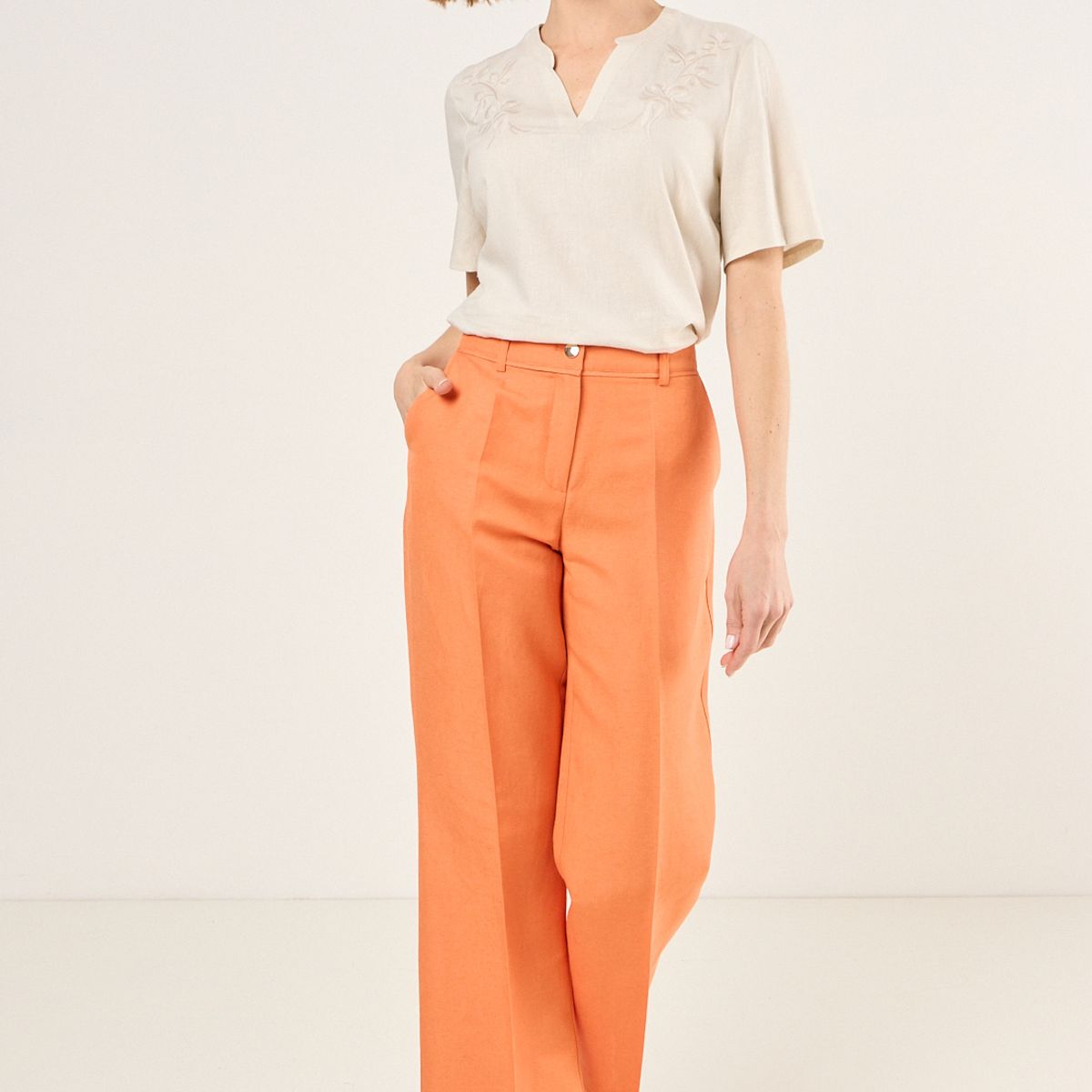 MA GRIFFE - Pantalon Mujer Naranjo Magriffe