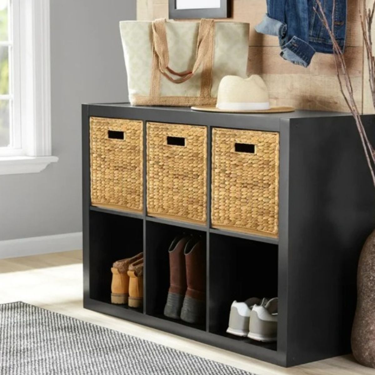 HABITA2 CHILE - Organizador Curry con canastos de mimbre sintético -Negro