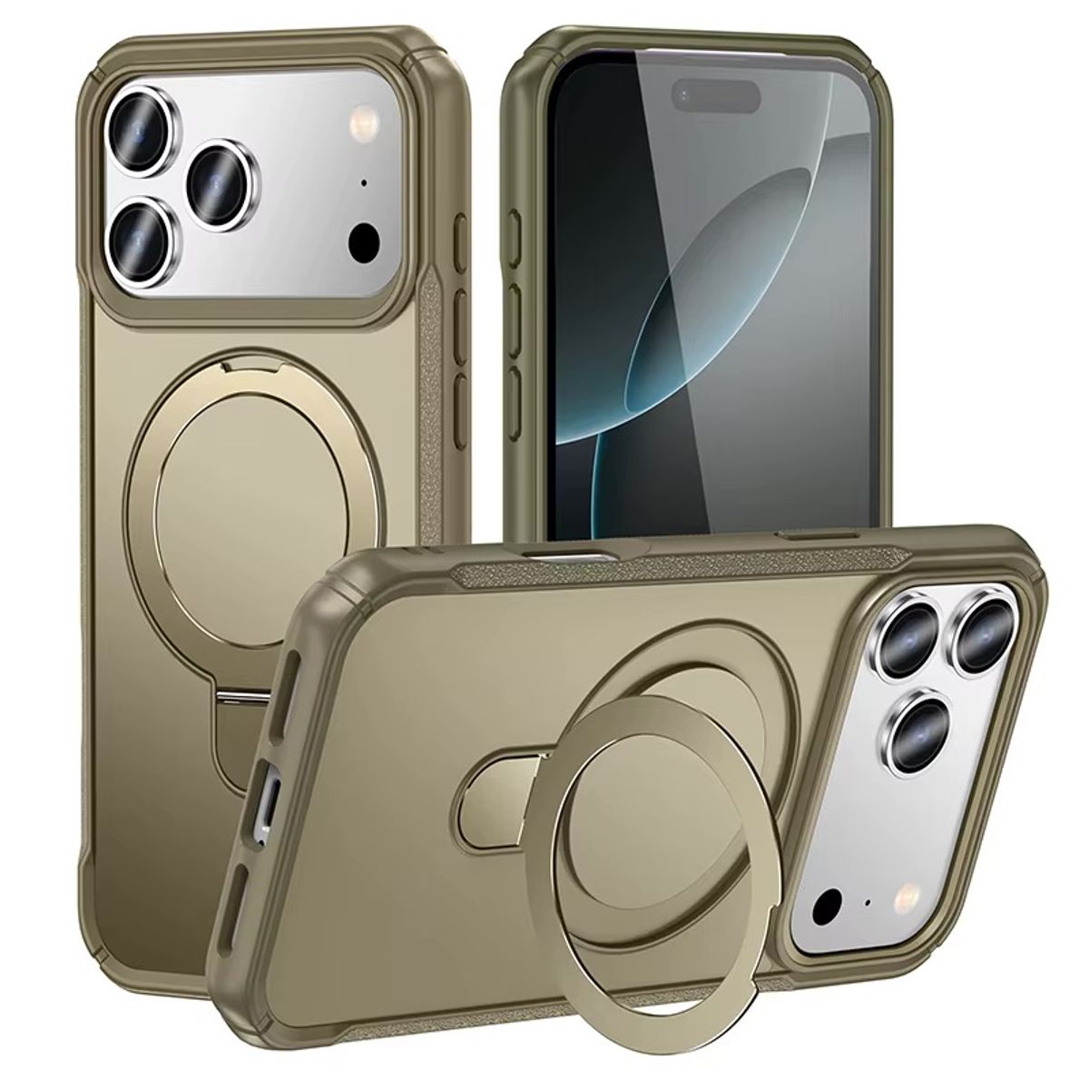 GENERICO - Carcasa Reforzada Con Soporte Magnético iPhone 17 Pro Max / Caqui
