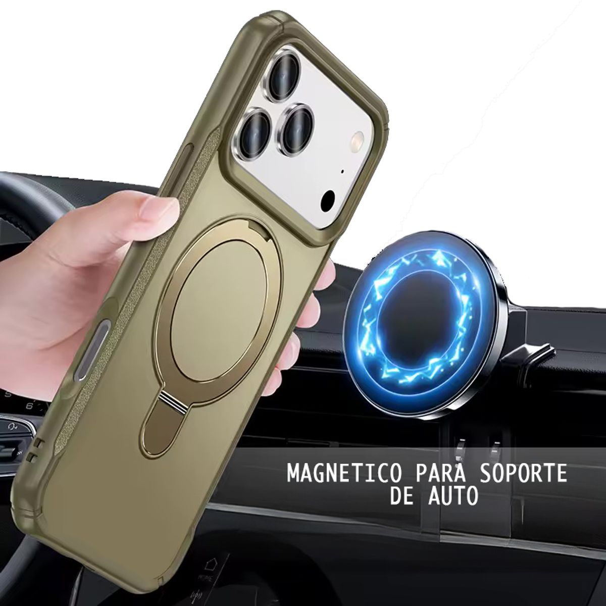 GENERICO - Carcasa Reforzada Con Soporte Magnético iPhone 17 Pro Max / Caqui