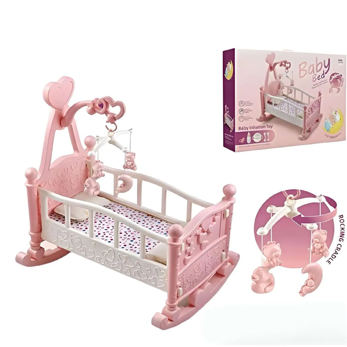 GENERICO - Cuna Mecedora Para Muñecas Con Móvil Musical