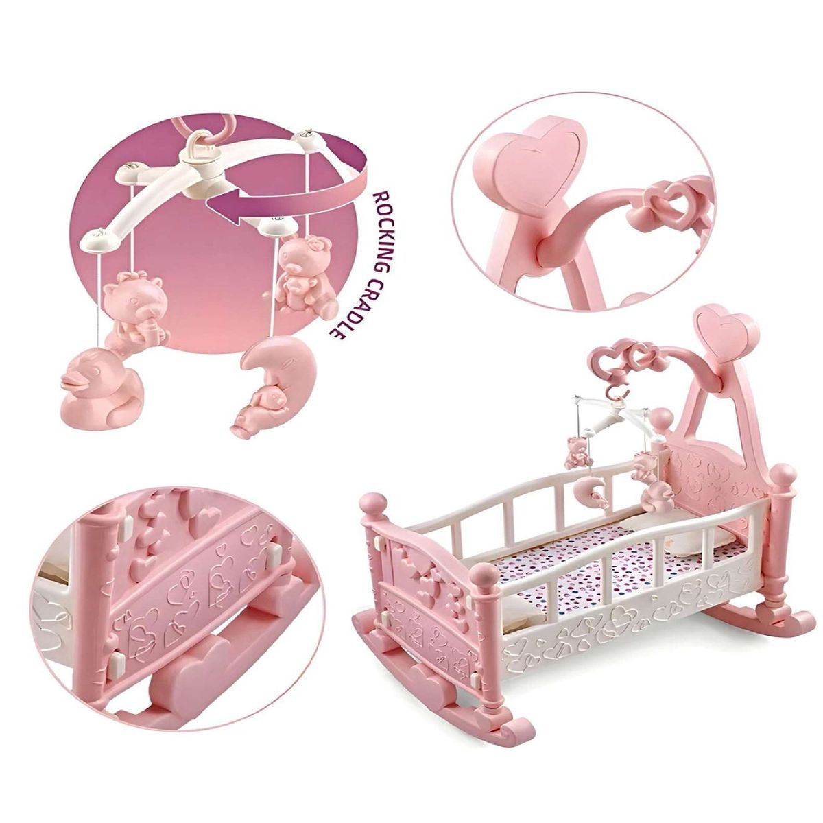 GENERICO - Cuna Mecedora Para Muñecas Con Móvil Musical