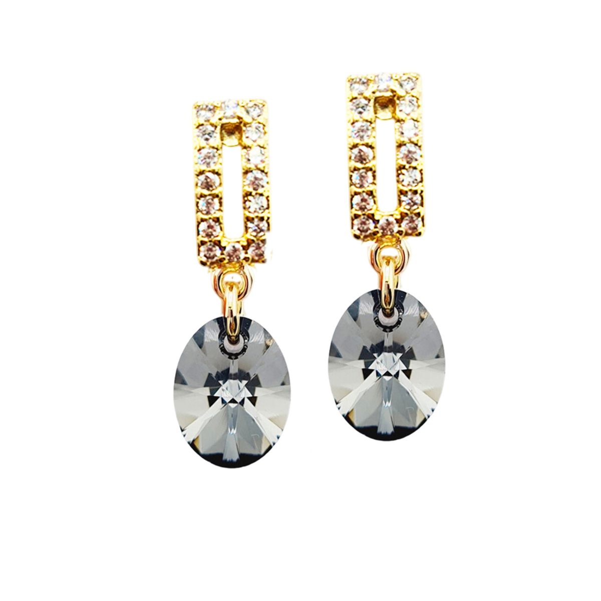 JOYAS MONTERO - Aros Paulina Baño de Oro 24k Creado con Cristal Swarovski® Silver Night