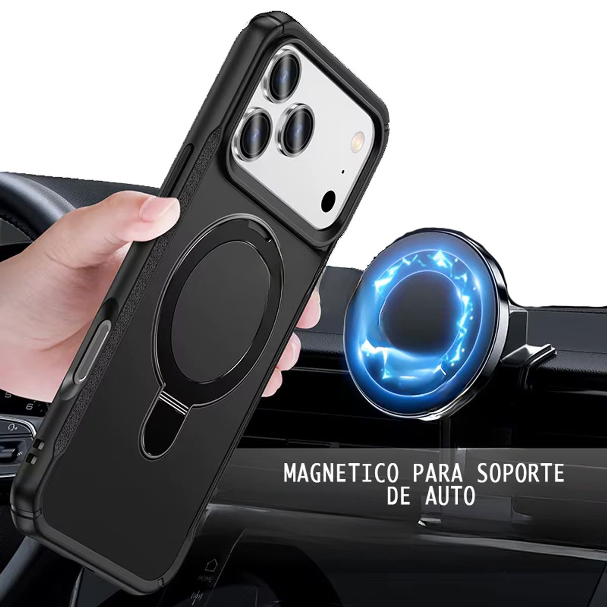GENERICO - Carcasa Reforzada Con Soporte Magnético iPhone 17 Pro 7 Negro
