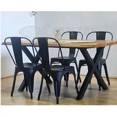 CORI CORI - Juego de Comedor Medlock Rústica Base Metal 160x90 cm + 4 Sillas Tolix Industriales