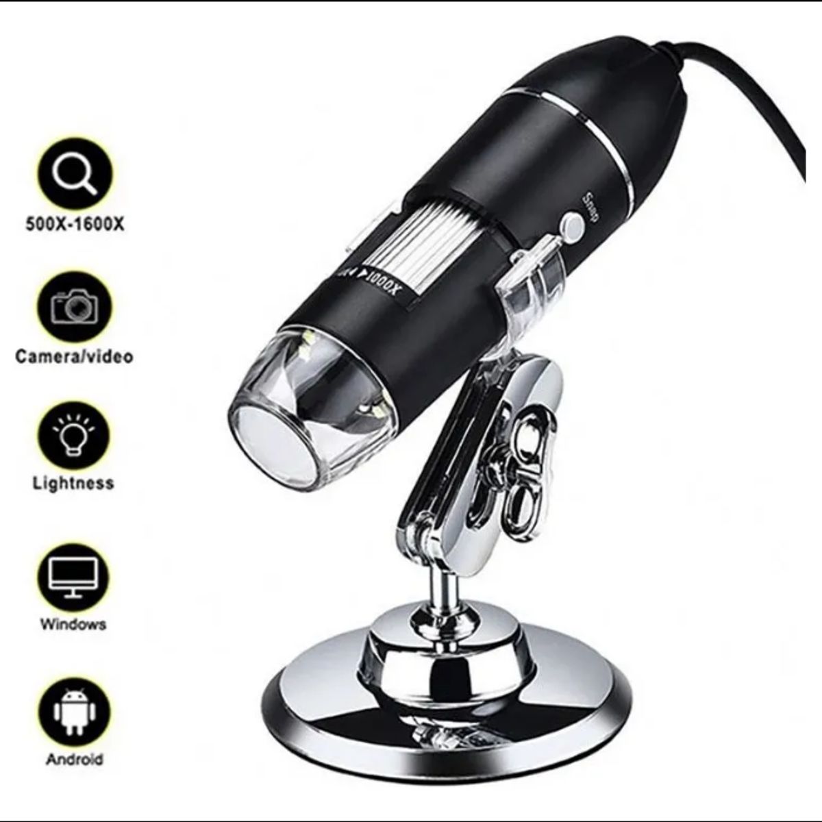 GENERICO - Microscopio Digital Usb Zoom 1600x Cámara Con 8 Leds