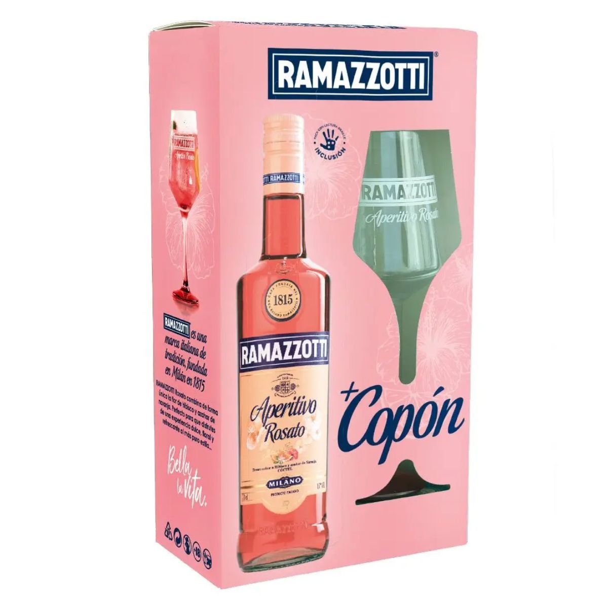 RAMAZZOTTI - Kit Licor Aperitivo Ramazzotti Rosato 700cc 15° + Copa