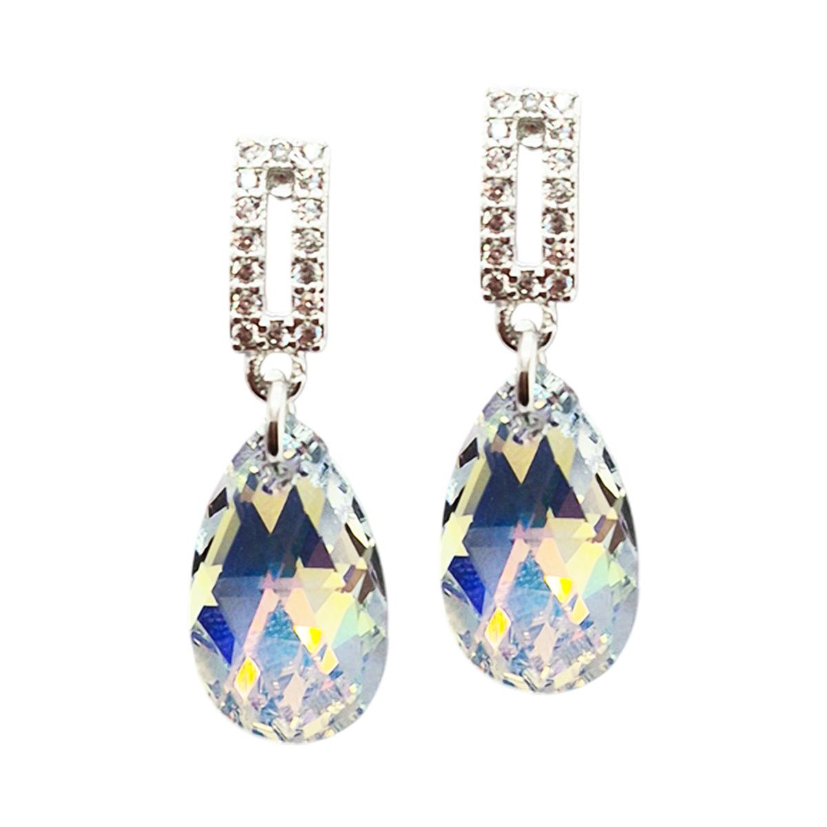 JOYAS MONTERO - Aros Palermo Baño de Oro Blanco Creado con Cristal Swarovski® Aurora Boreal