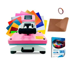 GENERICO - Plancha Estampadora 23x30cm en kit con Vinilos textiles y papel de sublimación