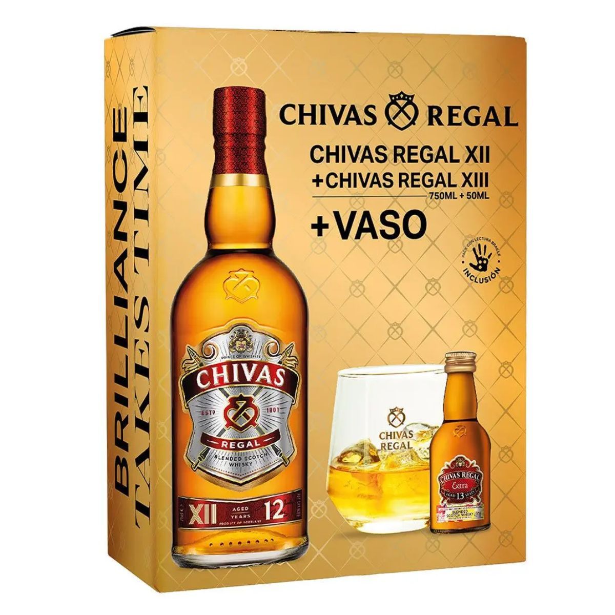 CHIVAS REGAL - Whisky Chivas Regal 12 750cc 40° + Whisky Chivas Extra 13 años 200cc 40° + Vaso Chivas Regal