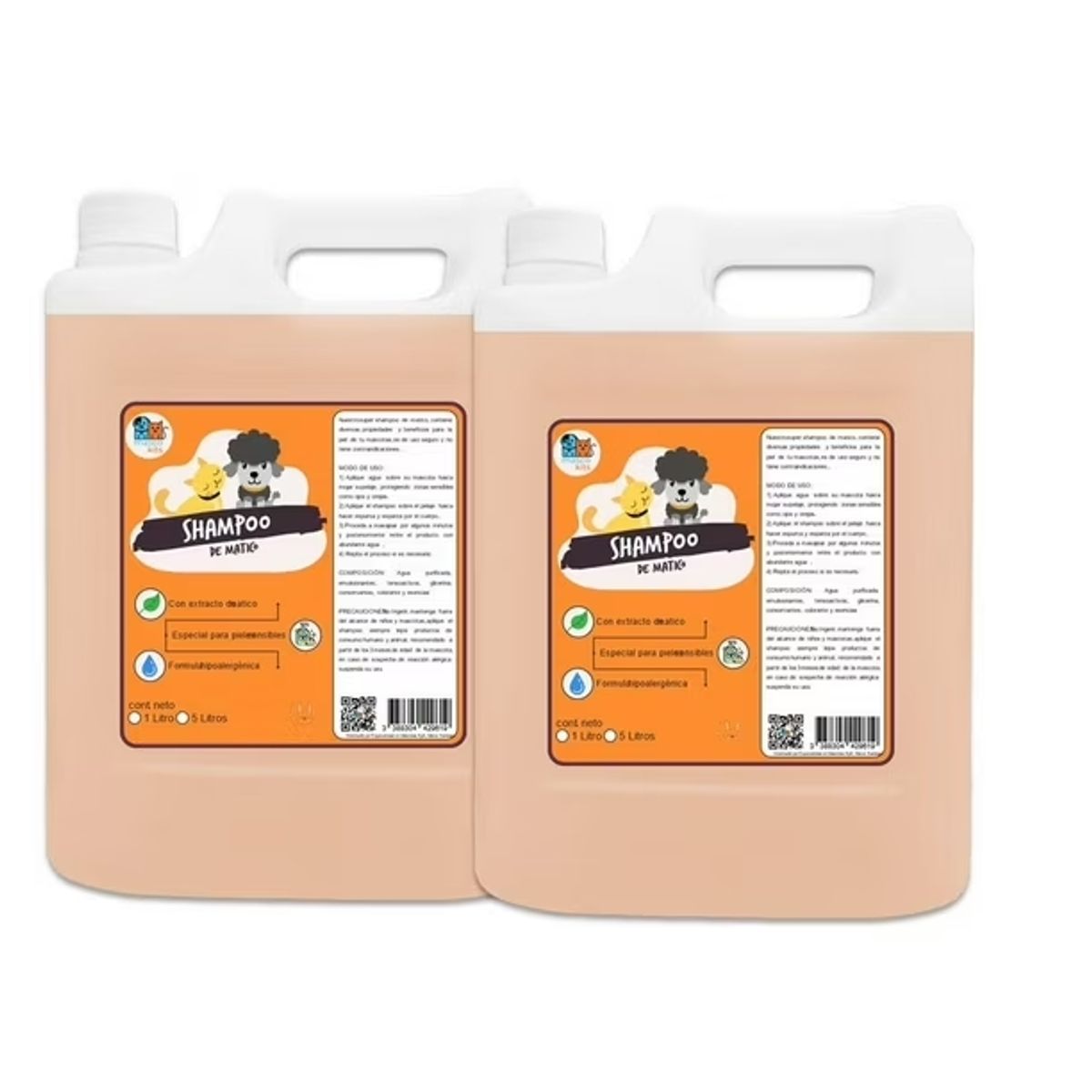 MASCOKITS - Pack 2 Shampoo De Matico Orgánico 5 Lts Para Perros Mascotas