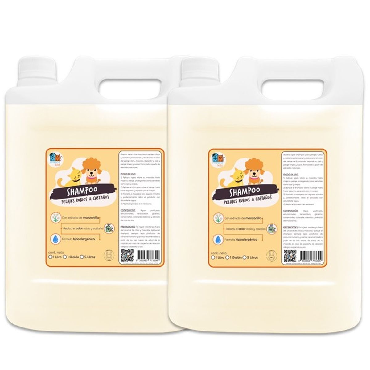 MASCOKITS - Pack 2 Shampoo Pelaje Rubio & Castaño Manzanilla 5lt Perros