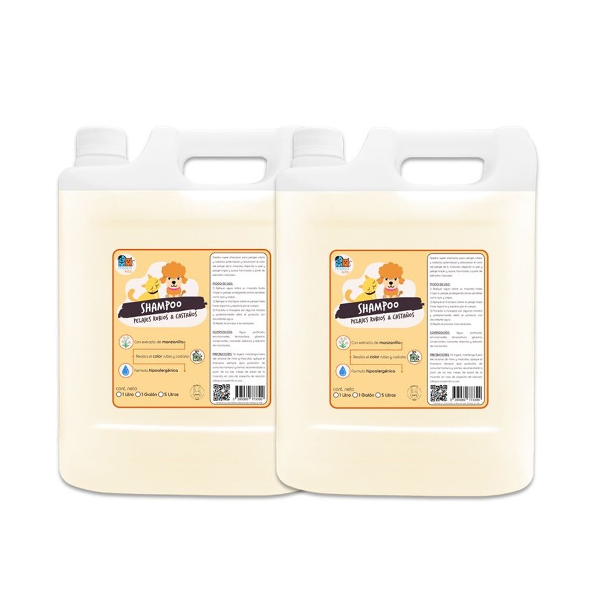 MASCOKITS - Pack 2 Shampoo Pelaje Rubio & Castaño Manzanilla 5lt Perros