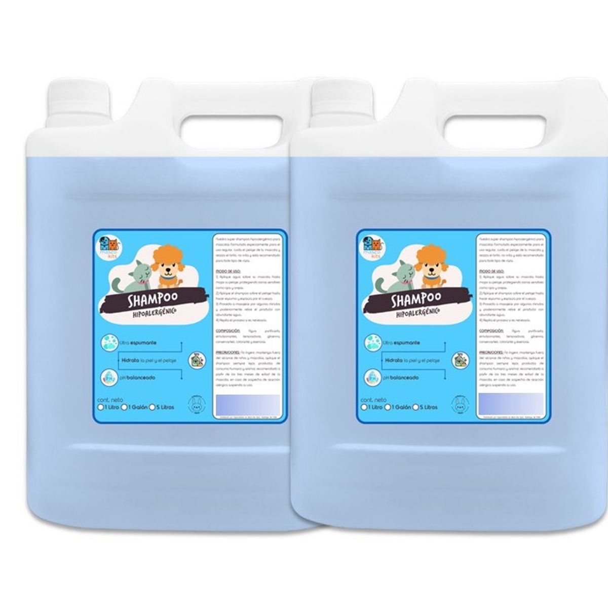 MASCOKITS - Pack 2 Shampoo Hipoalergénico 5 Litros Para Perros Mascotas