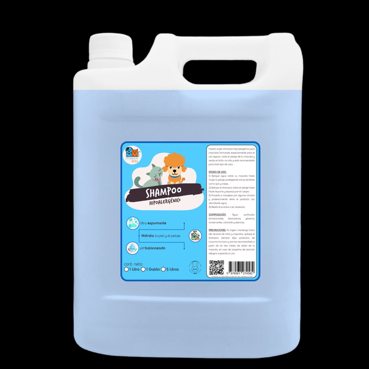 MASCOKITS - Pack 2 Shampoo Hipoalergénico 5 Litros Para Perros Mascotas