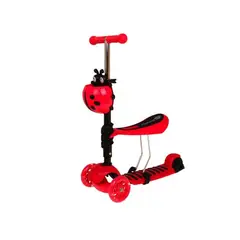 GENERICO - Scooter Monopatín Ruedas Led Niños 3 En 1 Ajustable Chinita Rojo