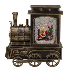 GENERICO - Farol Tren Navideño Iluminado con Nieve y Música 17x17x7 cm