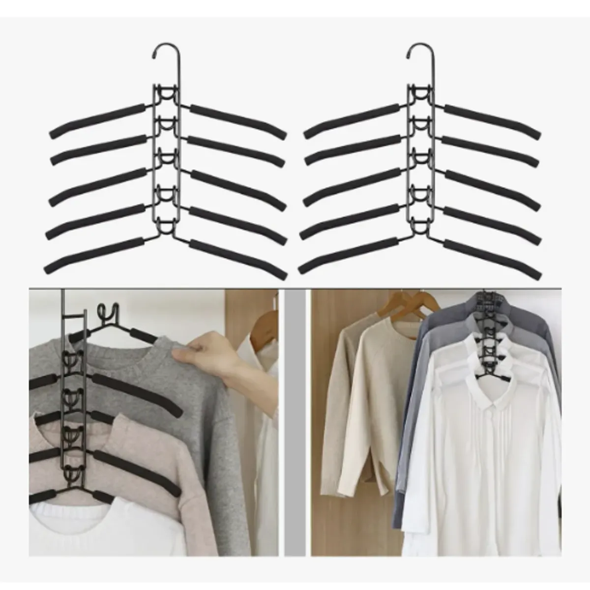 GENERICO - Colgadores Ropa Pack 2 Ganchos 5en1 Antideslizante Perchas