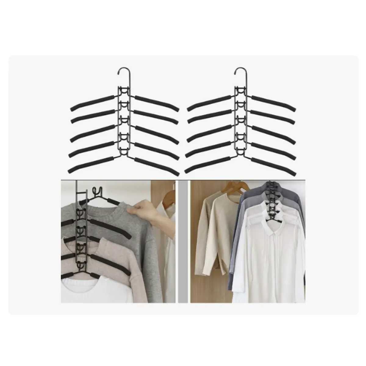 GENERICO - Colgadores Ropa Pack 2 Ganchos 5en1 Antideslizante Perchas