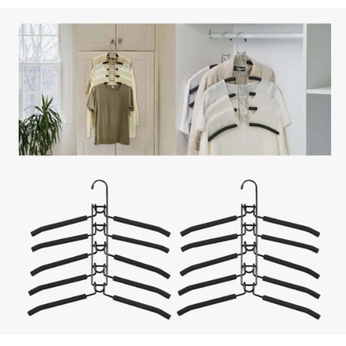 GENERICO - Colgadores Ropa Pack 2 Ganchos 5en1 Antideslizante Perchas