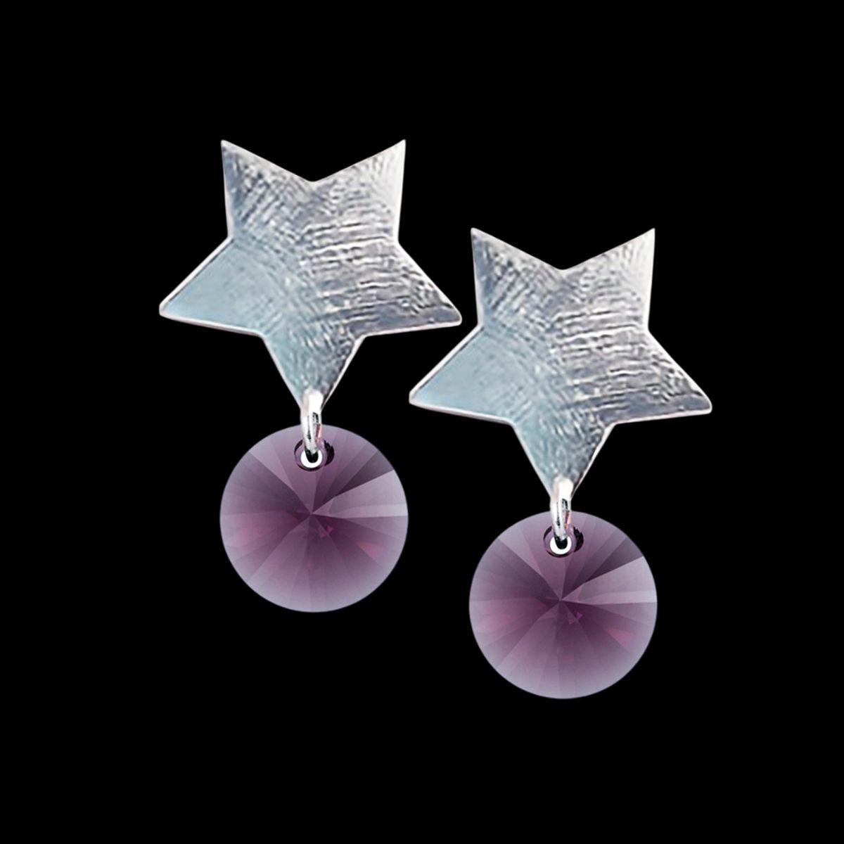 JOYAS MONTERO - Aros Star Baño de Oro Blanco 24k Creado con Cristal Swarovski® Amethyst