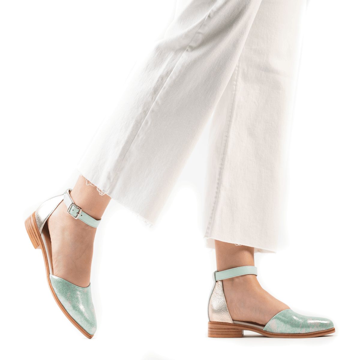 BURANO - Sandalia Taco Bajo Burano Alma Menta Oro