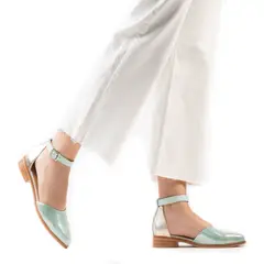 BURANO - Sandalia Taco Bajo Alma Menta Oro