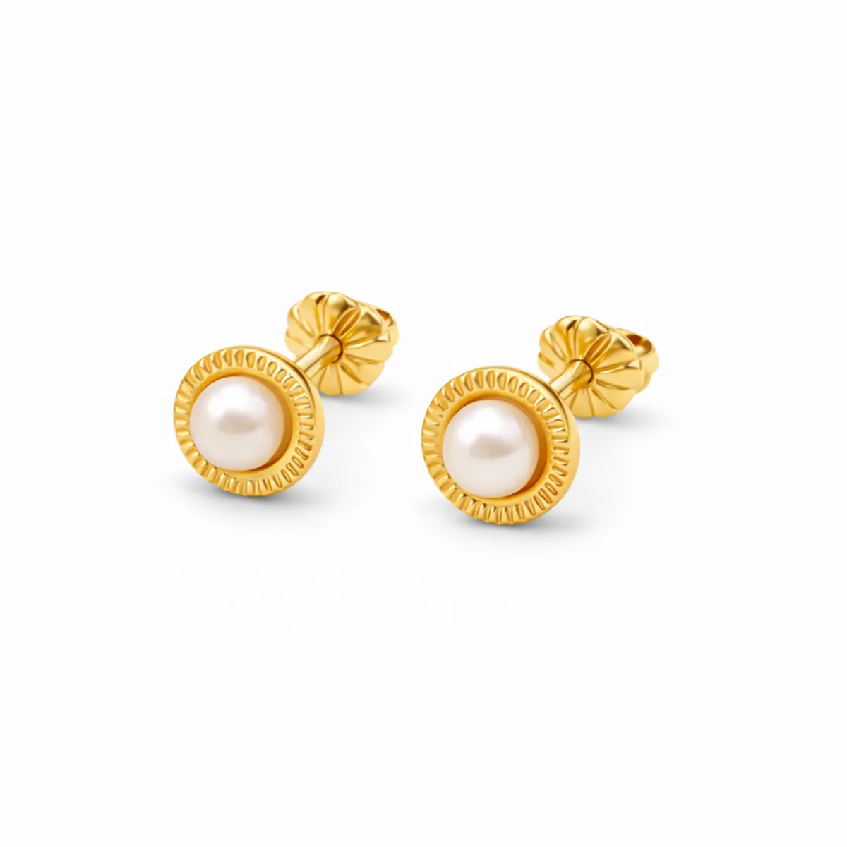 JIREH JOYAS - Aros Perla Blanca 3mm Redondela 5mm Oro 18K Atornillados 1.20gr Mujer Niña Elegantes
