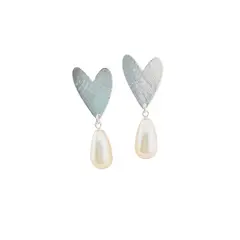 JOYAS MONTERO - Aros Corazon Baño de Oro Blanco 24k Creado con Cristal Swarovski® Cream