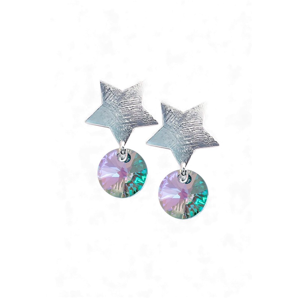 JOYAS MONTERO - Aros Star Baño de Oro Blanco 24k Creado con Cristal Swarovski® Paradise