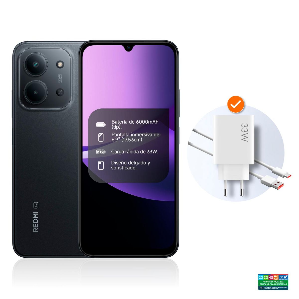 XIAOMI - Redmi 15C 5G 256 GB ROM 4GB RAM Negro