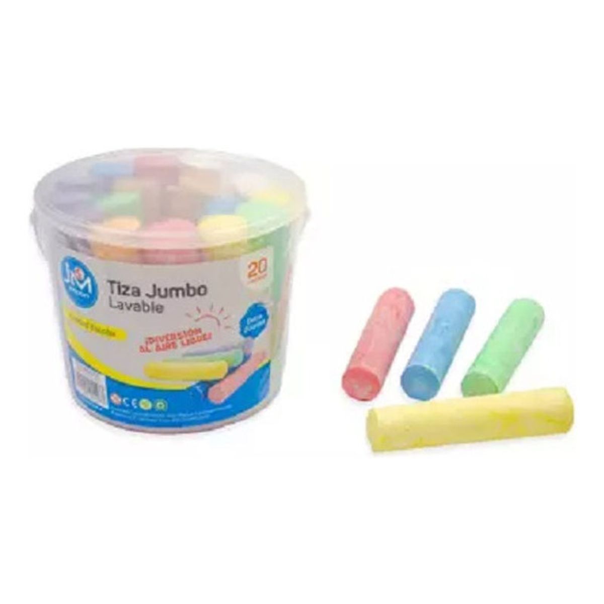 GENERICO - Balde Tiza Jumbo 7 Colores - 20 Unidades- Tizas Grandes